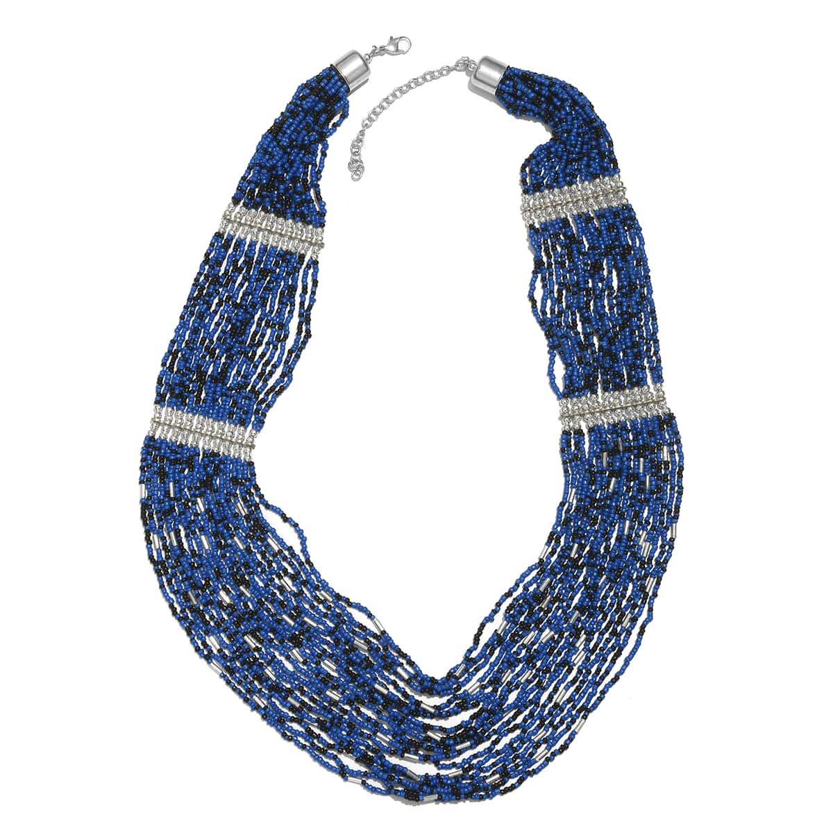 Blue Seed Beaded Multi Strand Necklace image number 0