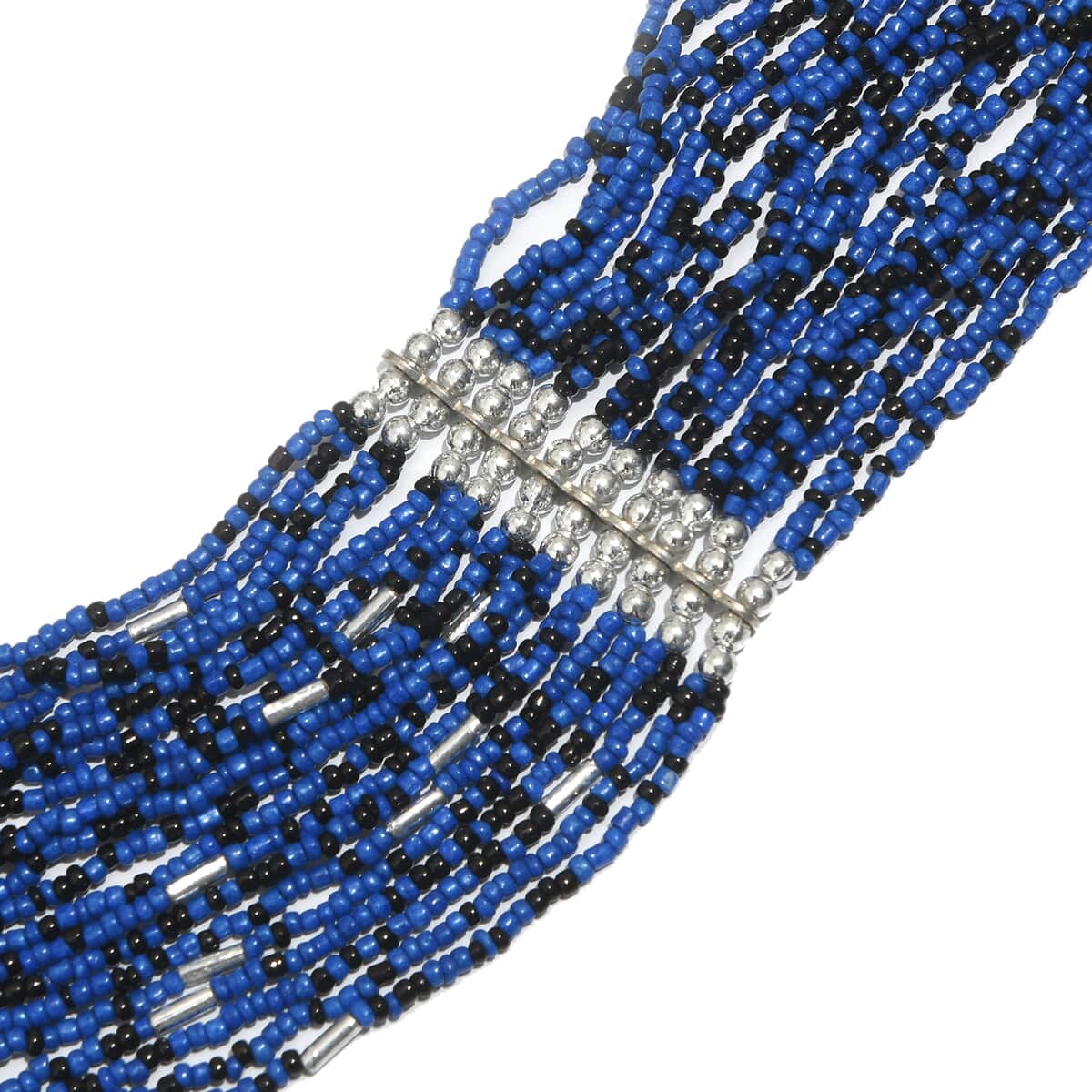 Blue Seed Beaded Multi Strand Necklace in Silvertone 31-33 Inches image number 2