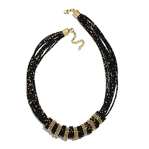 Black Seed Beaded Multi Strand Necklace (22 Inches) in Goldtone