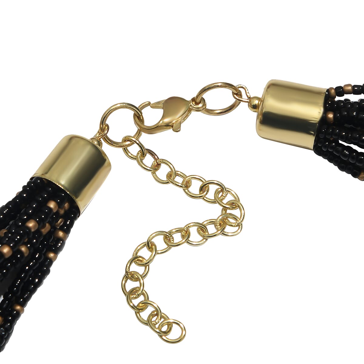 Black Seed Beaded Multi Strand Necklace (22 Inches) in Goldtone image number 3