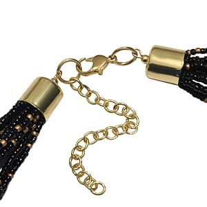 Black Seed Beaded Multi Strand Necklace (22 Inches) in Goldtone