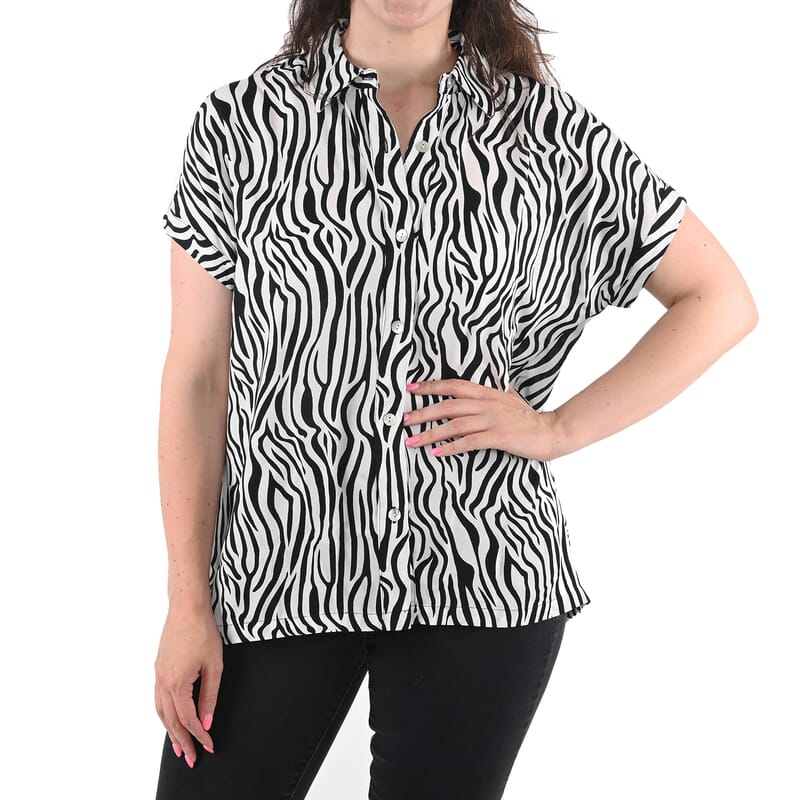 Black Zebra Print 100% Polyester Top - Large