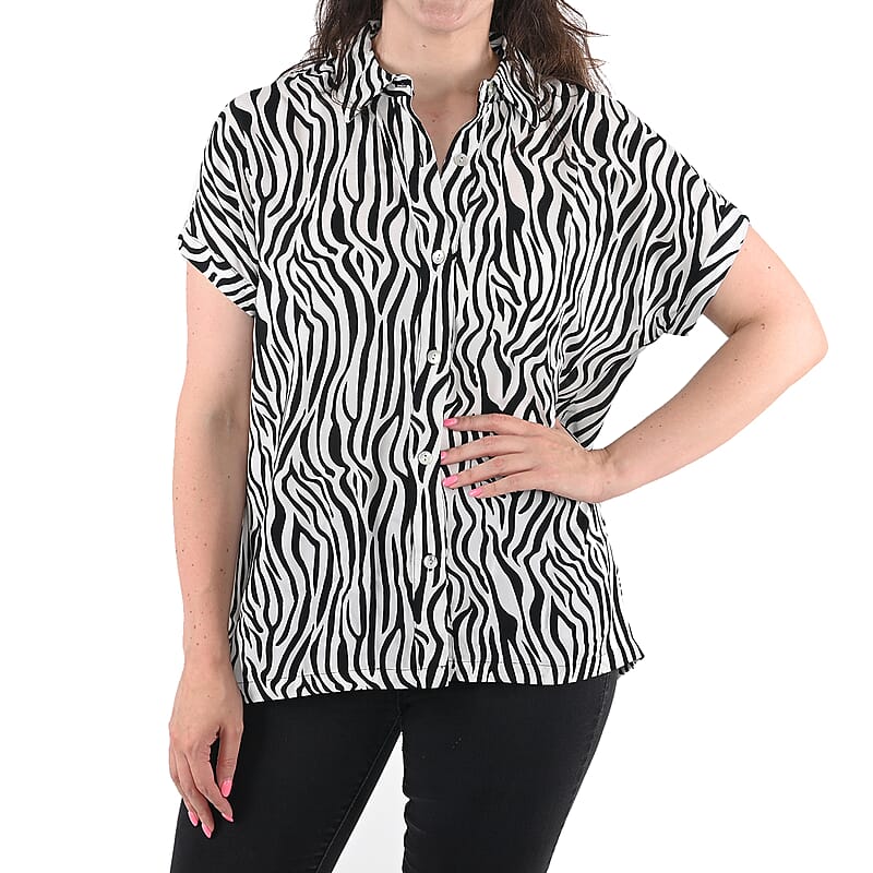 Black Zebra Print 100% Polyester Top - Large