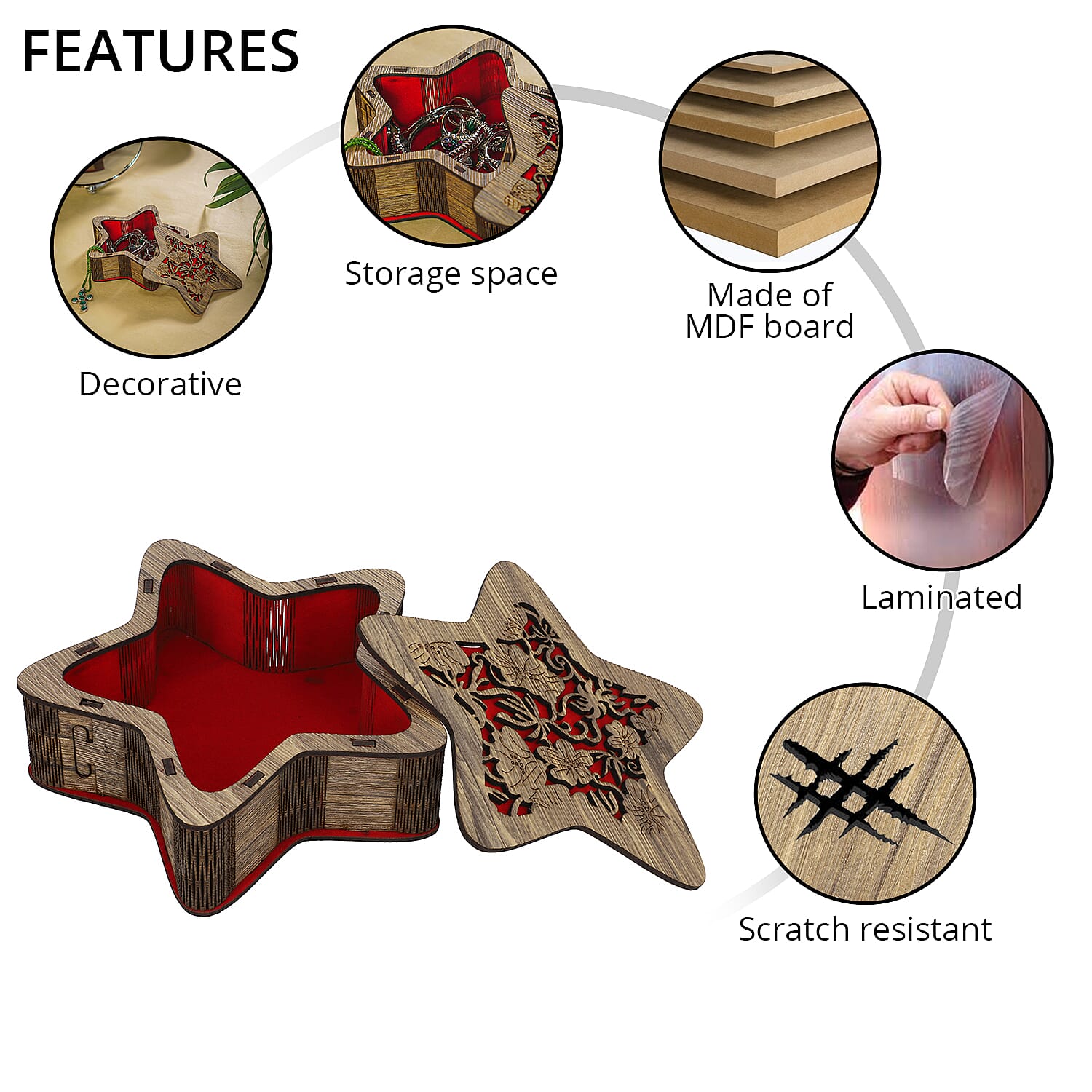 Natural Star Shaped Laminated MDF Storage & Gift Box