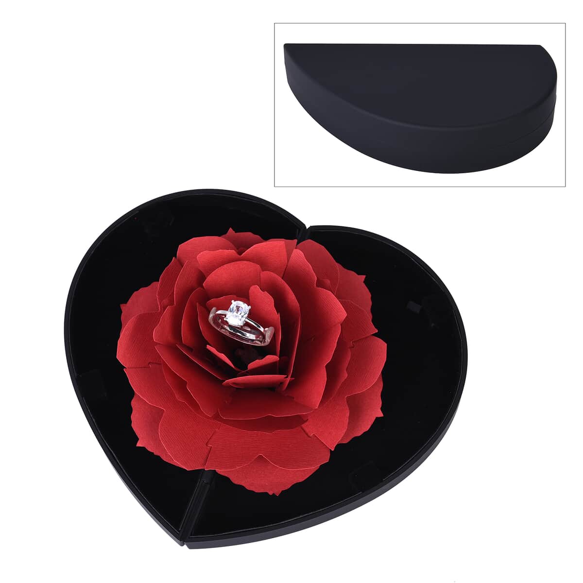 Red and Black 3D Flower Heart-shaped Ring Box image number 0