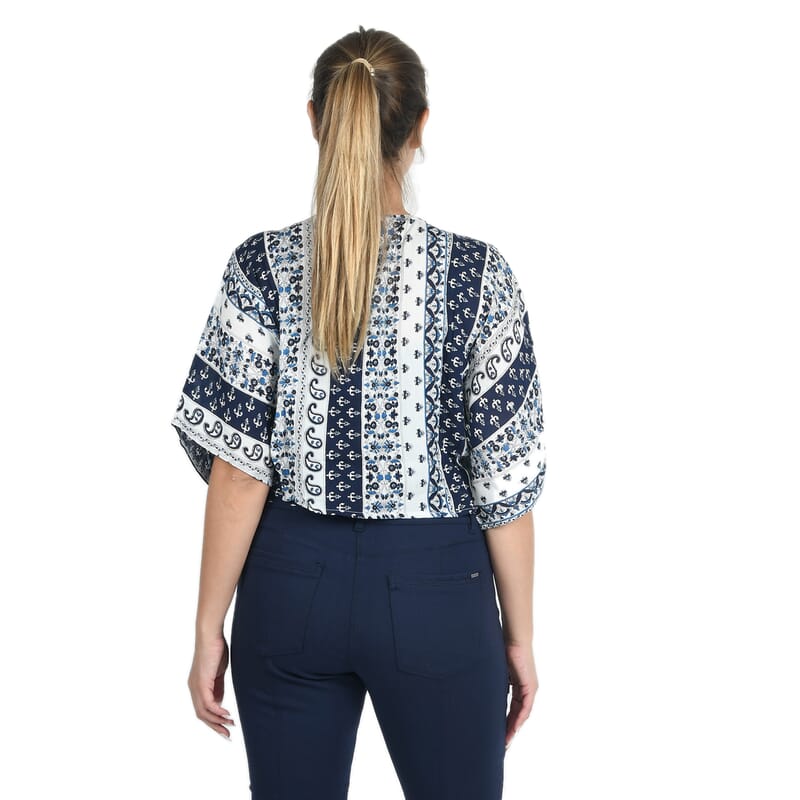 JOVIE Blue Paisley Tie Front Blouse - XL