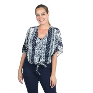 JOVIE Blue Paisley Tie Front Blouse - XL