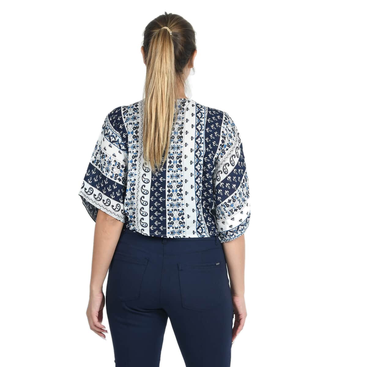 JOVIE Blue Paisley Tie Front Blouse - 1X image number 1