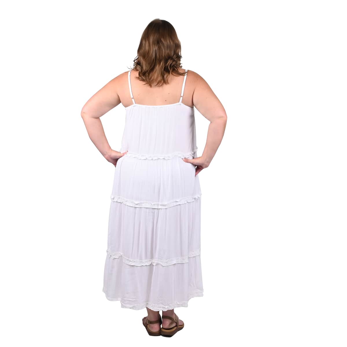 Jovie White Tiered Spaghetti Strap Dress - M image number 1