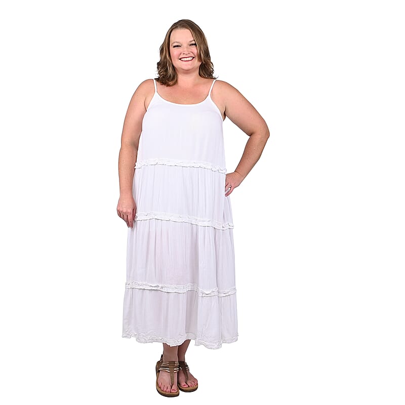 Jovie White Tiered Spaghetti Strap Dress - S