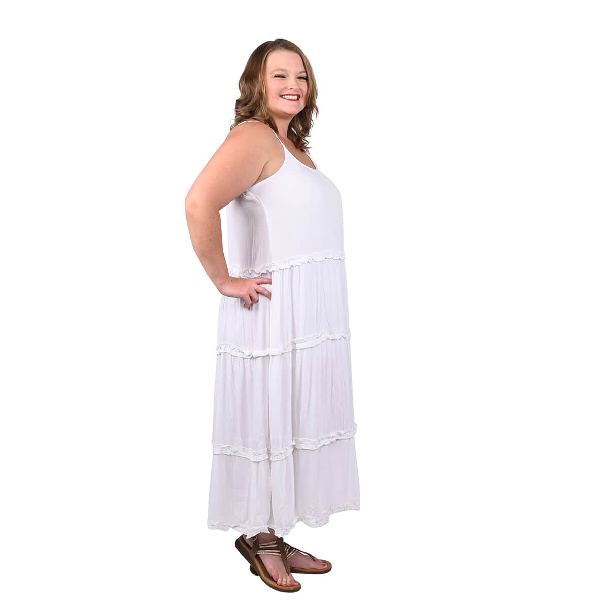 Jovie White Tiered Spaghetti Strap Dress - S image number 2