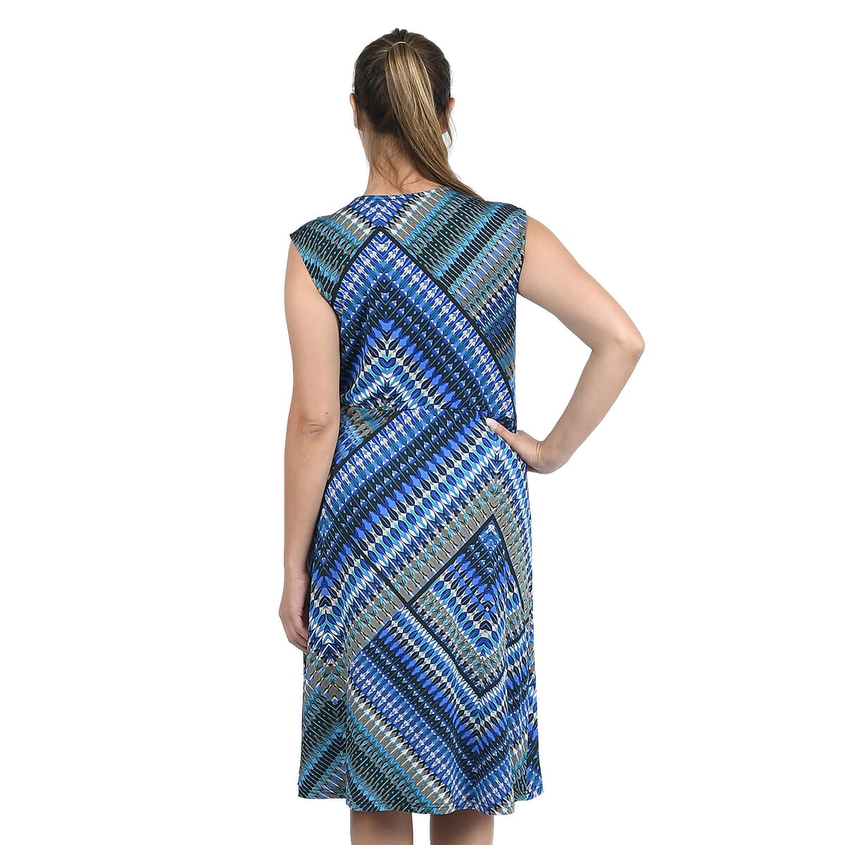 JOVIE Blue Geometric Elastic Waist Dress - XL image number 1