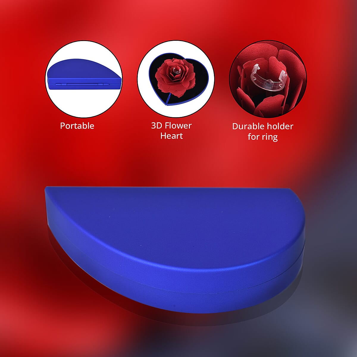 Red and Blue 3D Flower Heart-shaped Ring Box image number 1