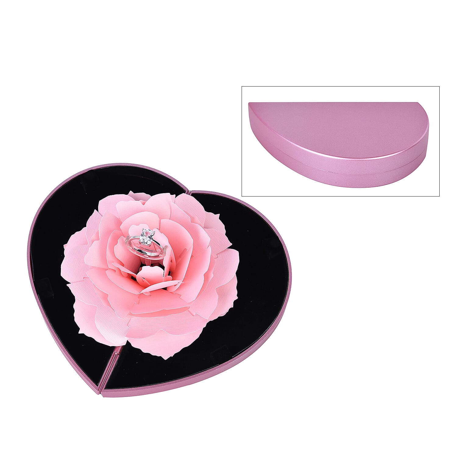 Pink 3D Flower Heart-shaped Ring Box