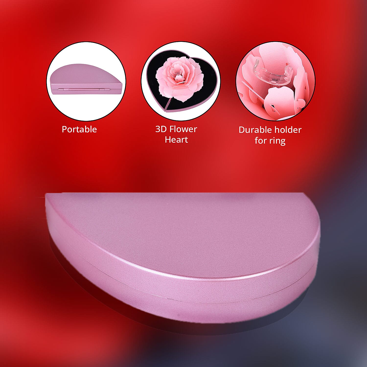 Pink 3D Flower Heart-shaped Ring Box