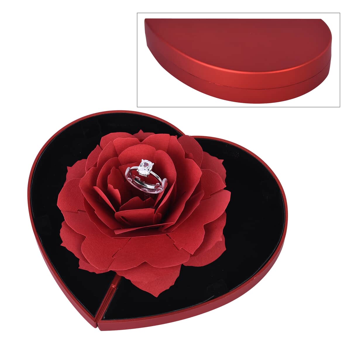 Red 3D Flower Heart-shaped Ring Box image number 0