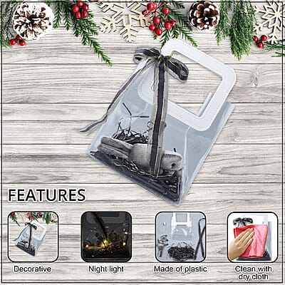 Black Gift Bag with Little Rabbit Doll, Ambient Lighting and Raffia