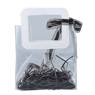 Black Gift Bag with Little Rabbit Doll, Ambient Lighting and Raffia