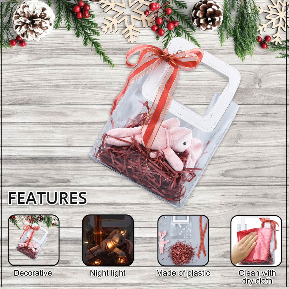 Red Gift Bag with Little Rabbit Doll, Ambient Lighting and Raffia image number 2