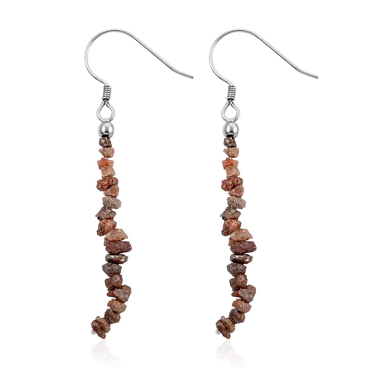 Uncut Natural Pink Diamond Earrings in Platinum Over Sterling Silver 7.50 ctw image number 3