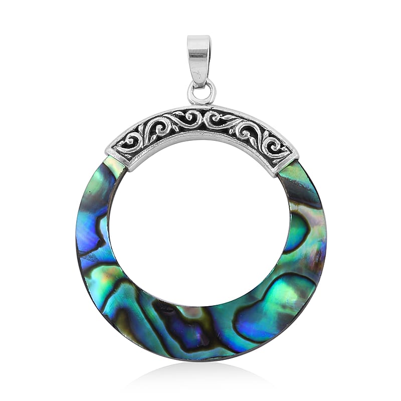 Abalone Shell Circle Pendant without Chain in Sterling Silver