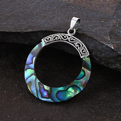 Abalone Shell Circle Pendant without Chain in Sterling Silver