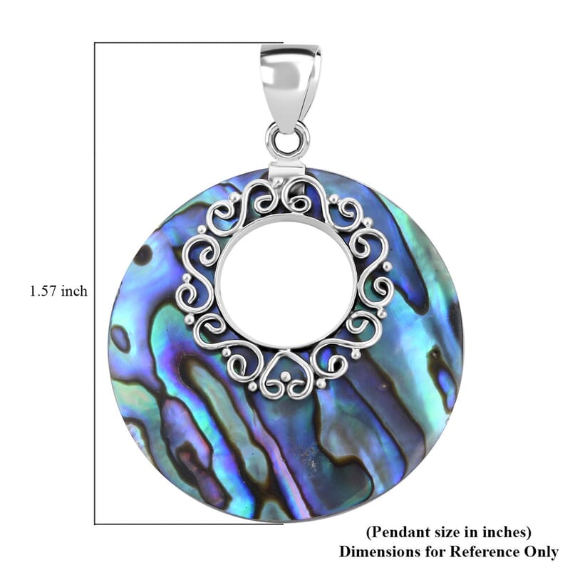 Abalone Shell Disc Scroll Pendant without Chain in Sterling Silver