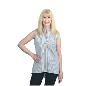 Tahari White and Navy Pinstripe Sleeveless Blouse - L