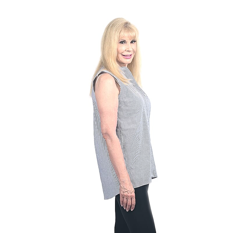 Tahari White and Navy Pinstripe Sleeveless Blouse - L