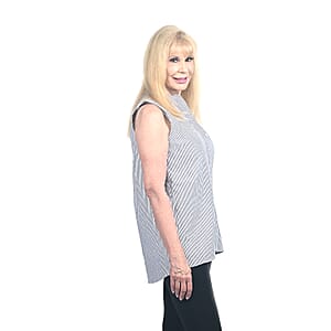 Tahari White and Navy Pinstripe Sleeveless Blouse - M