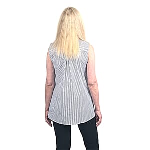 Tahari White and Navy Pinstripe Sleeveless Blouse - M