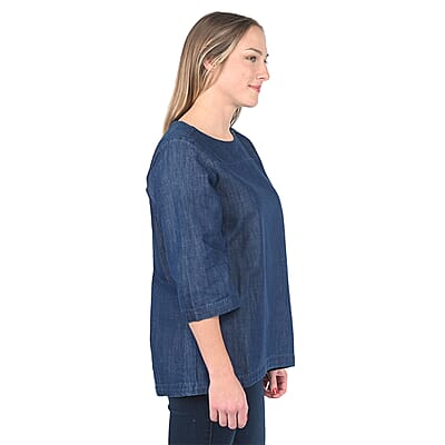 MARTHA STEWART Dark Blue  Denim Zipper Shoulder Blouse - M