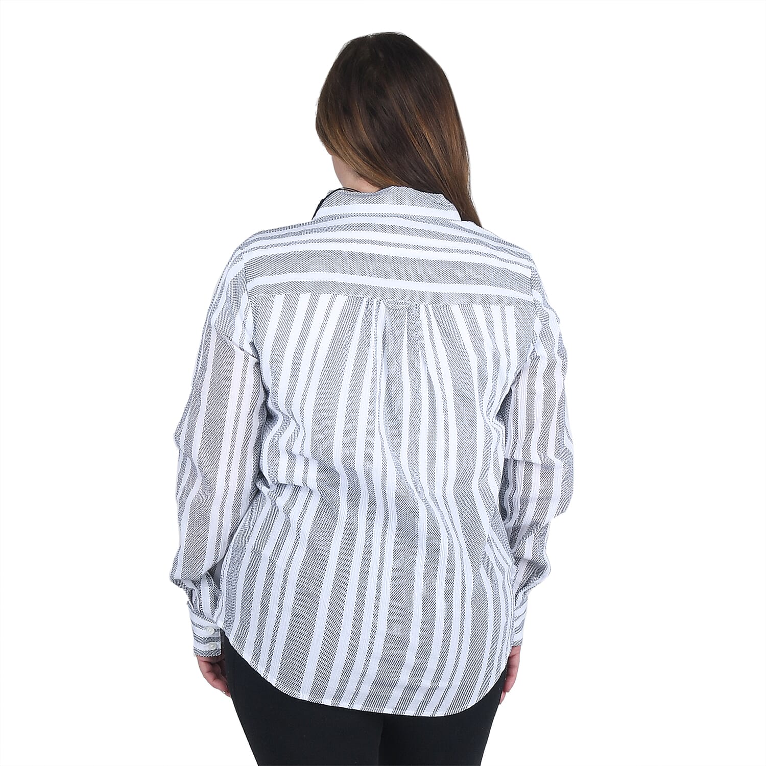 HARVE BENARD Gray and White Striped Button-up Shirt - L