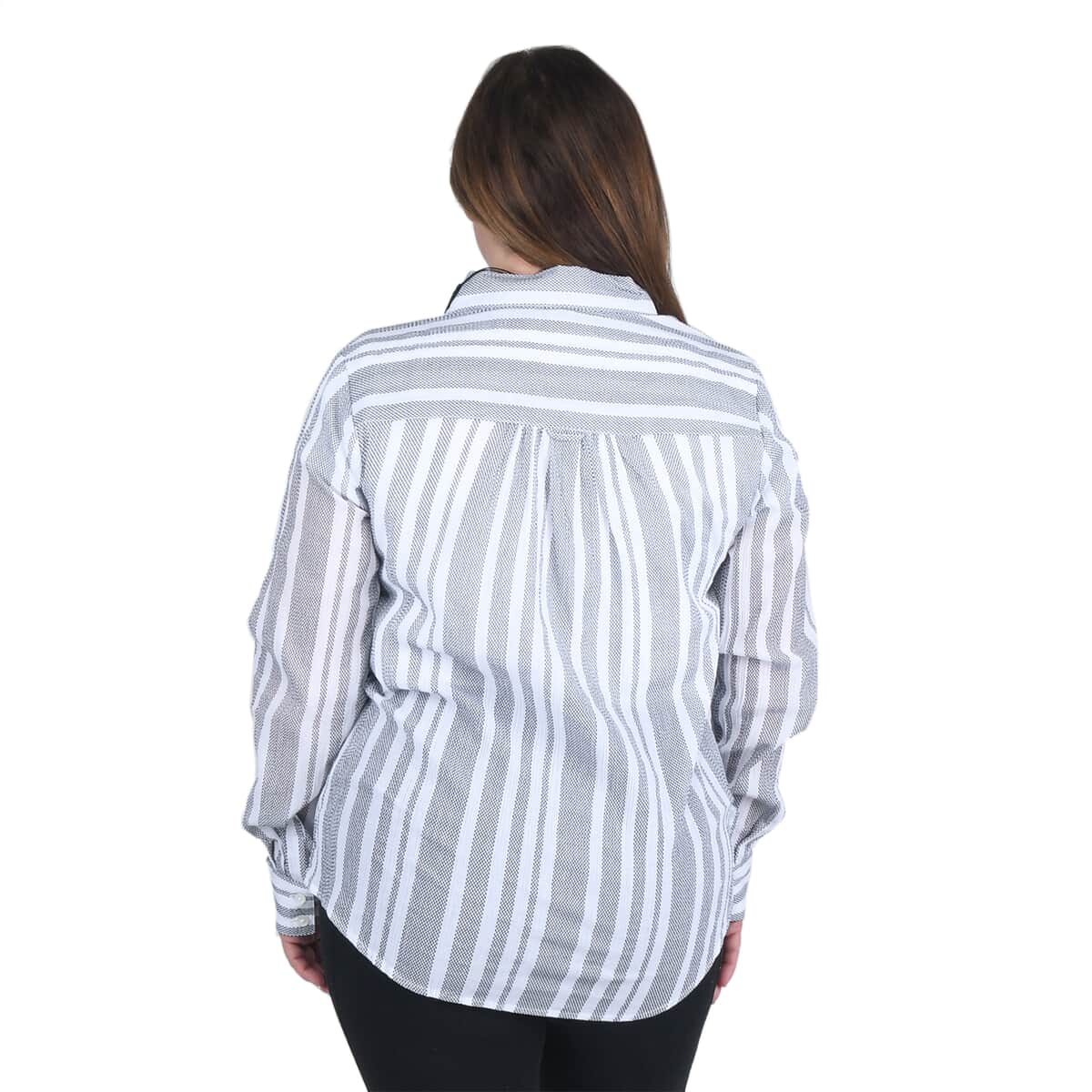 HARVE BENARD Gray and White Striped Button-up Shirt - L image number 1