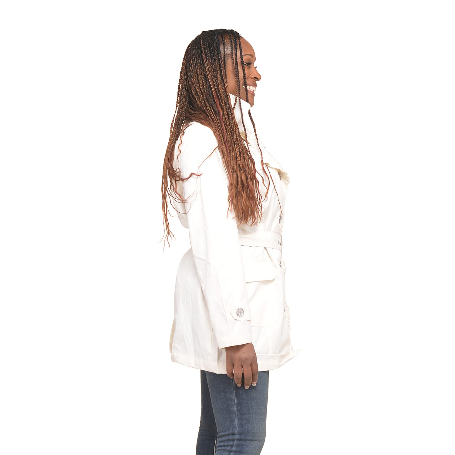 JOU JU White Button-up Trench Coat - 1X