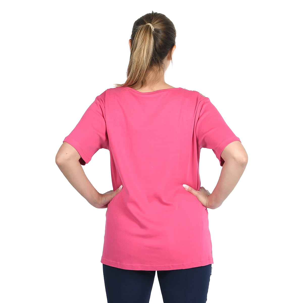 JOVIE Hot Pink Embellished T-Shirt - XL image number 1