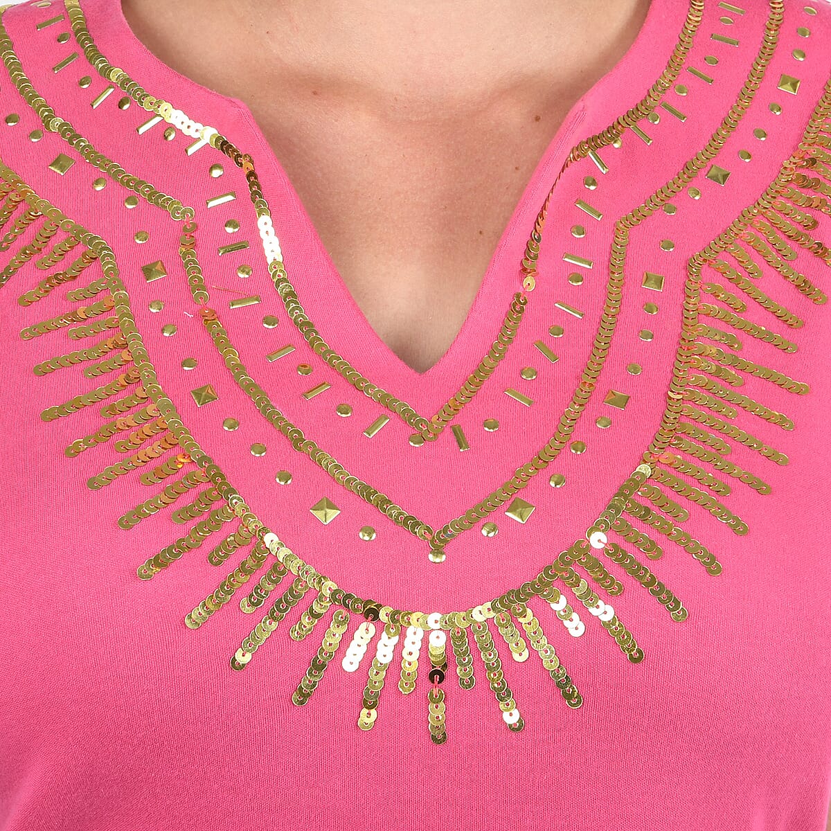 JOVIE Hot Pink Embellished T-Shirt - XL image number 3