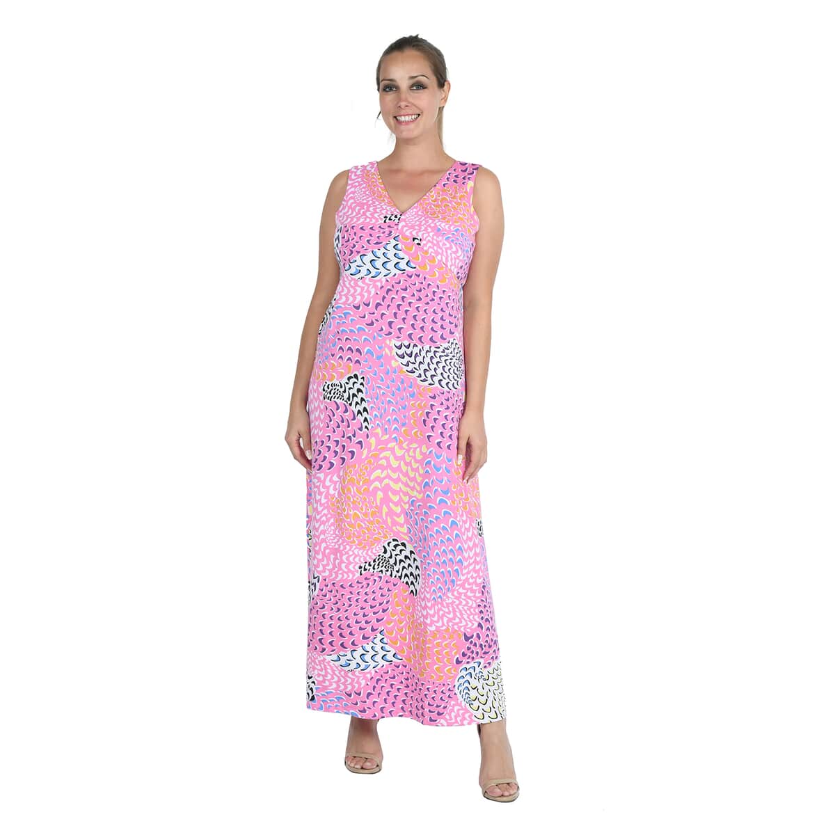 JOVIE Pink Fractal Jersey Sleeveless Maxi Dress - L image number 0