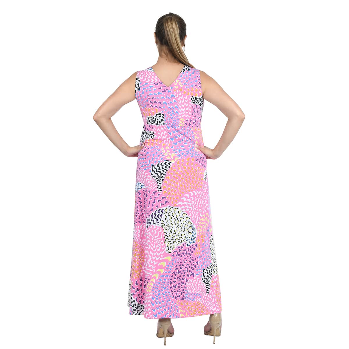 JOVIE Pink Fractal Jersey Sleeveless Maxi Dress - L image number 1