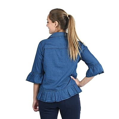 JOVIE Blue Denim Zip-Front Top - L