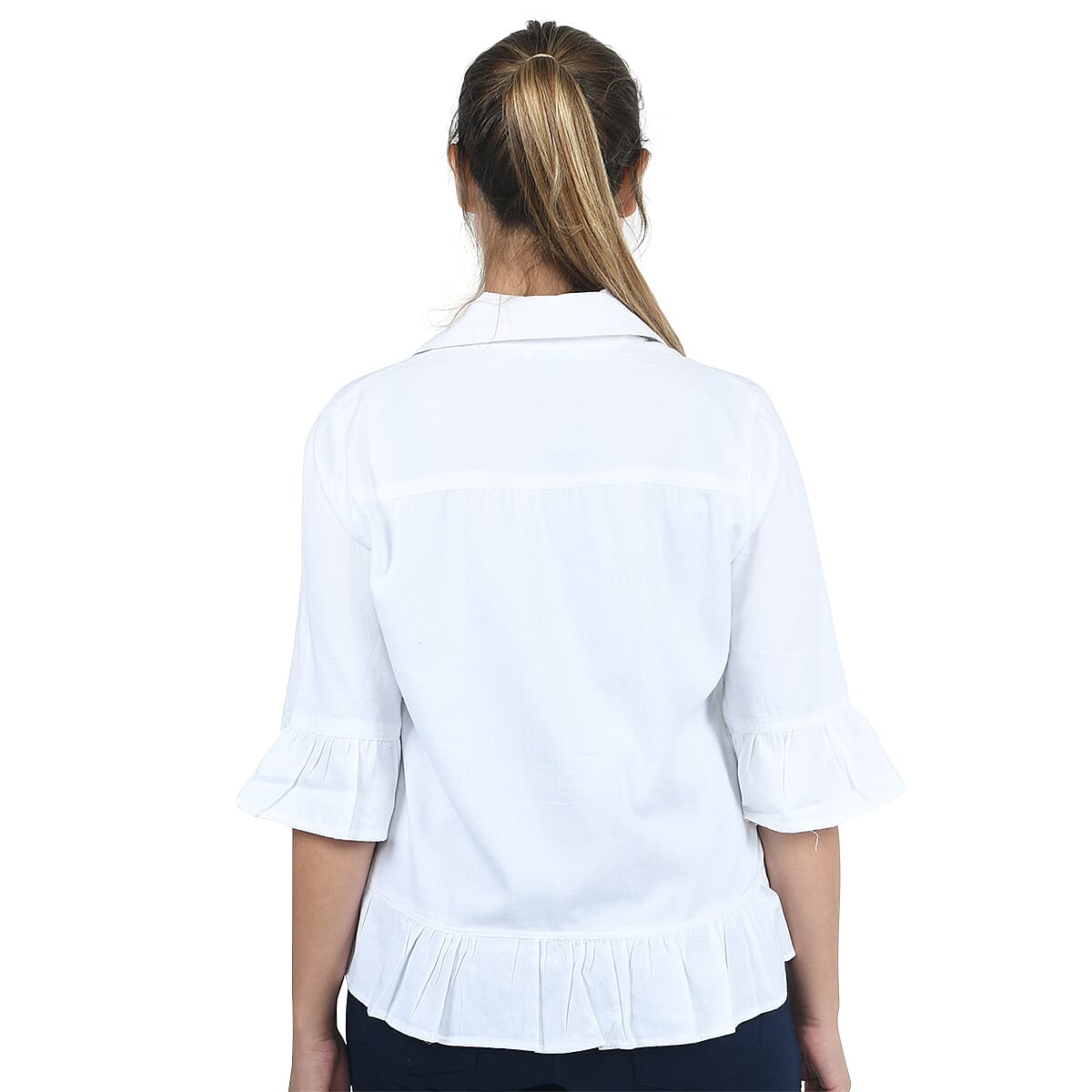 JOVIE White Denim Zip-Front Top - L image number 1