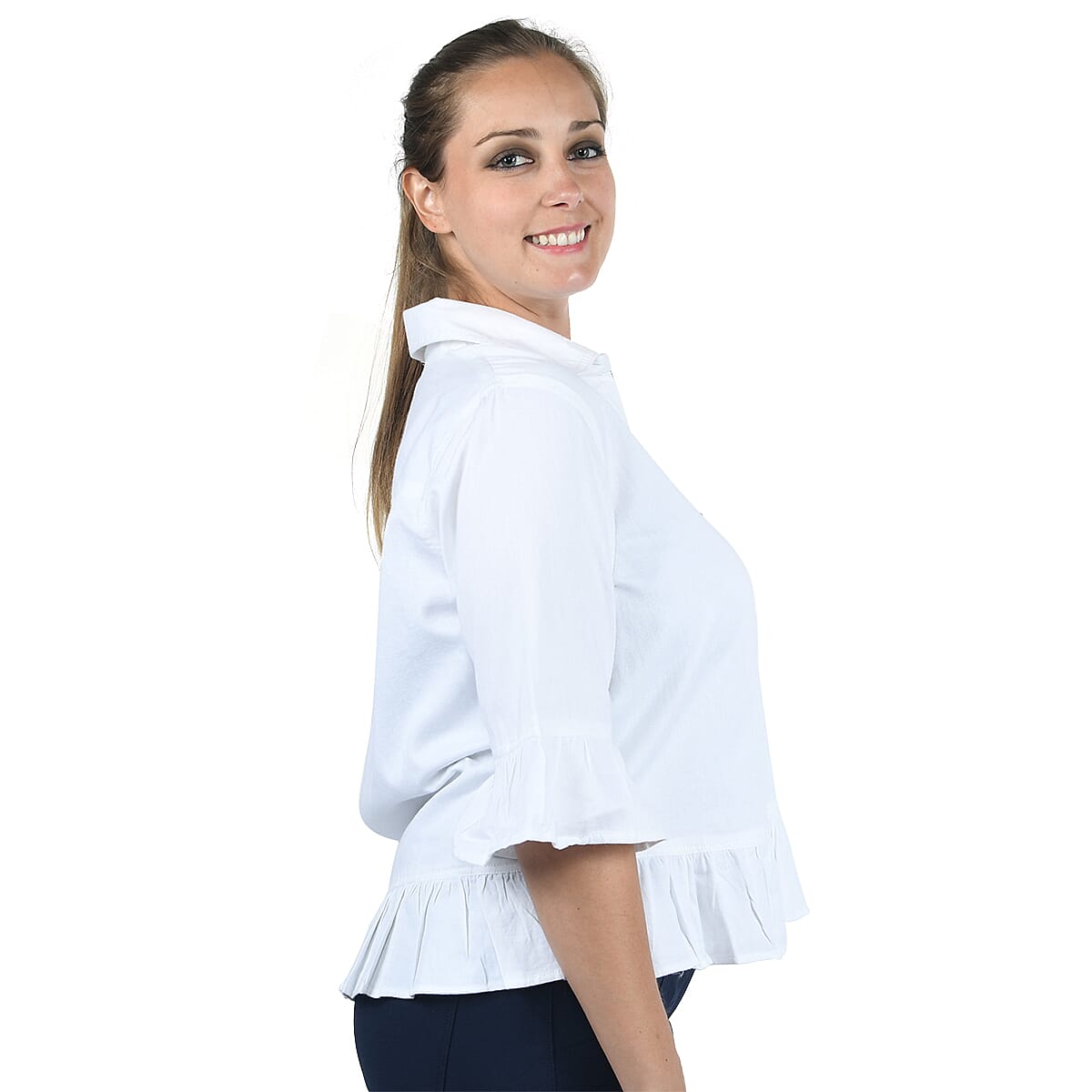 JOVIE White Denim Zip-Front Top - L image number 2
