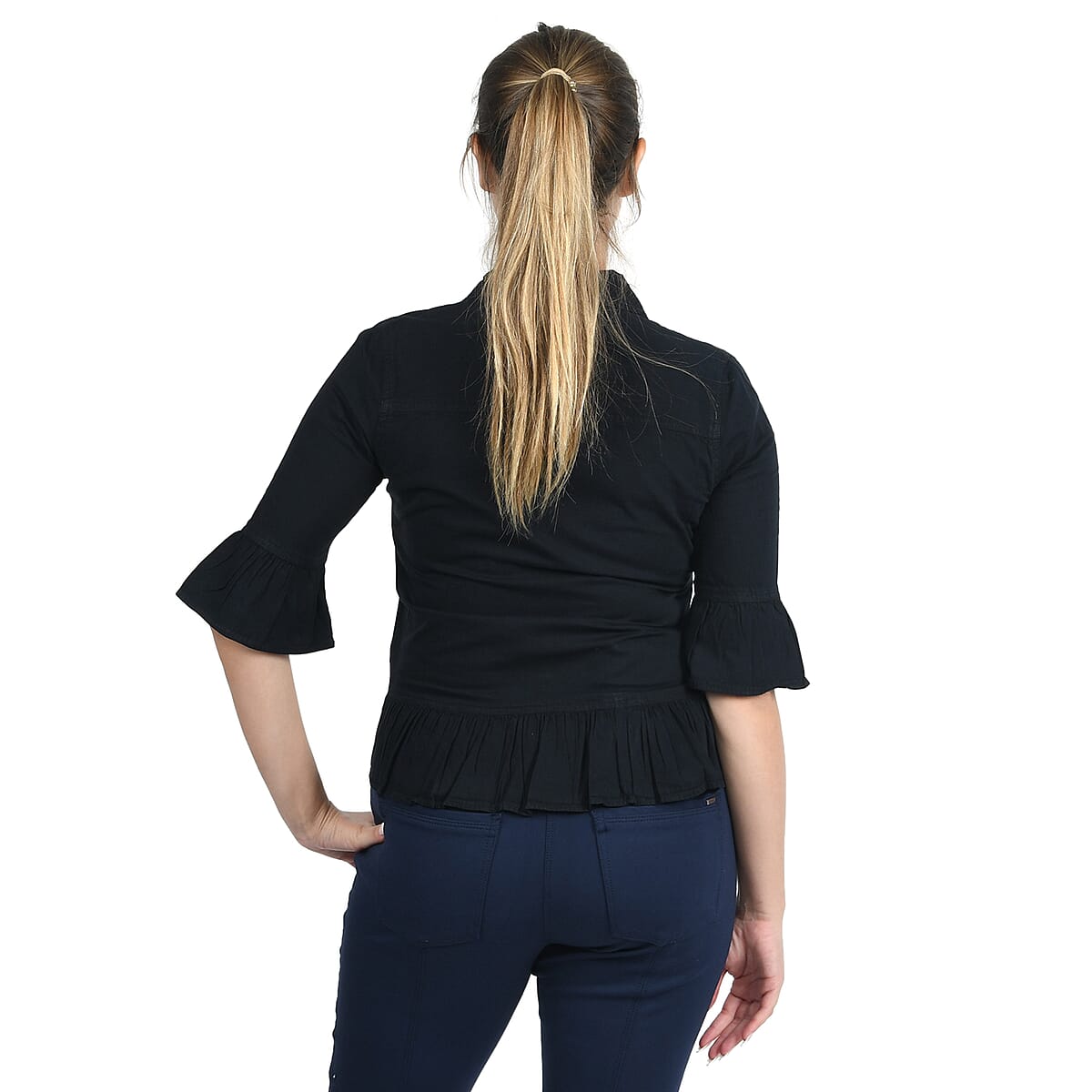 JOVIE Black Denim Zip-Front Top - M image number 1