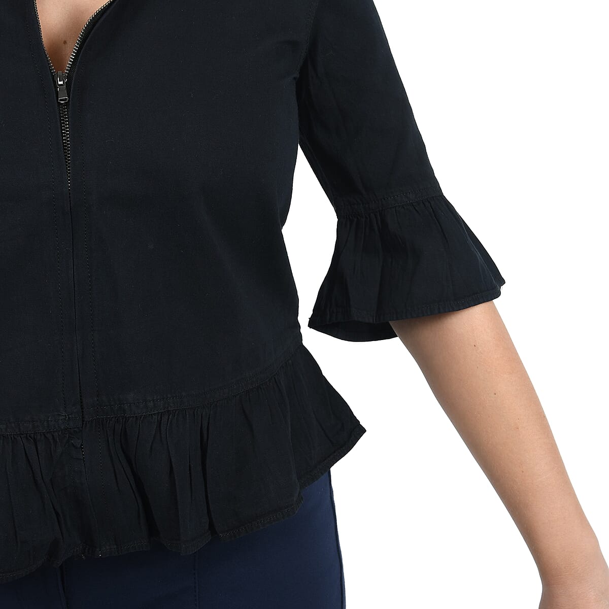 JOVIE Black Denim Zip-Front Top - M image number 3