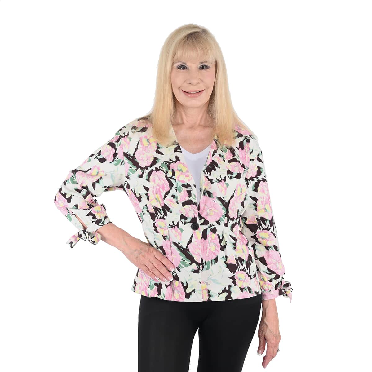 JOVIE Ivory Floral Collared Jacket - L image number 0