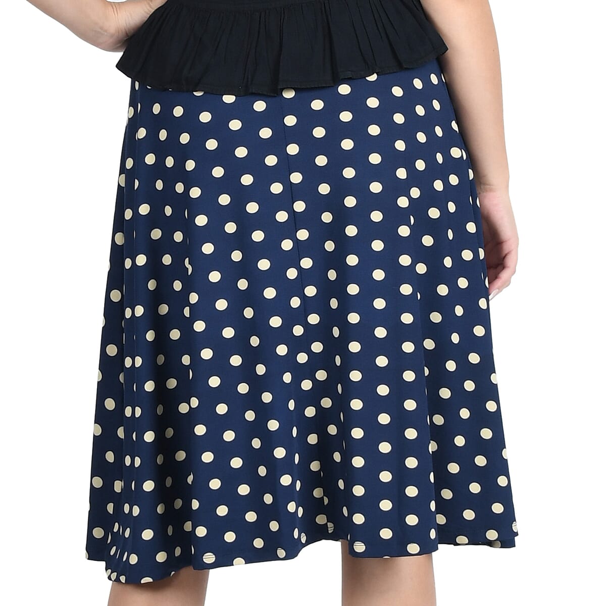 Jovie Navy & White Polka Dot Print Midi Skirt - L image number 1