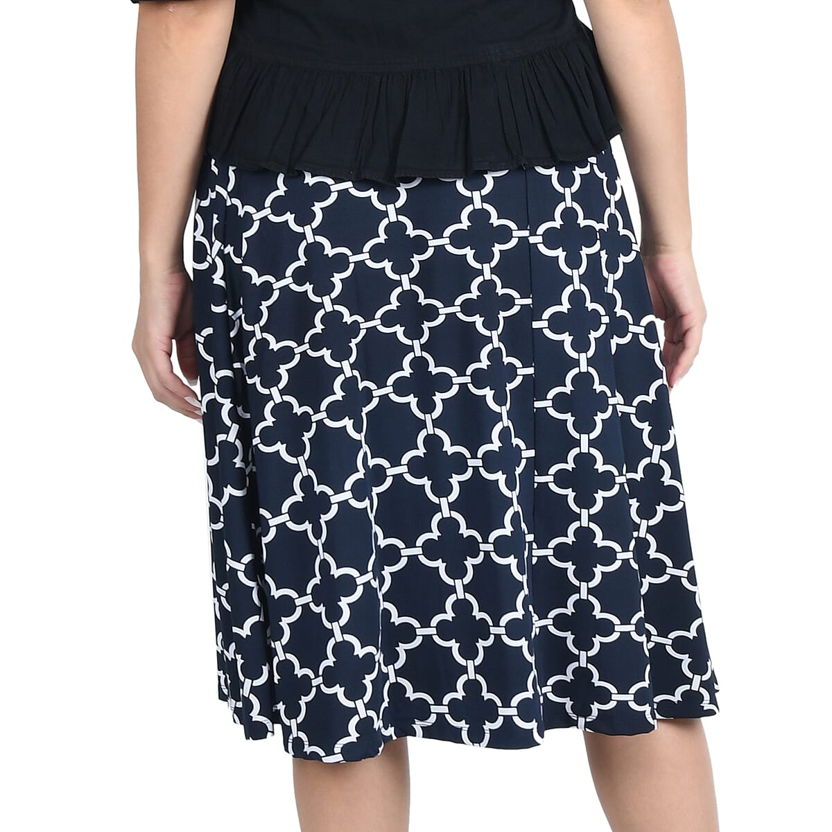 Jovie Dark Navy Quatrefoil Print Midi Skirt - L image number 1