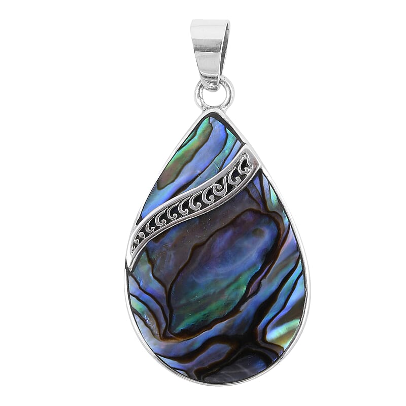 Abalone Shell Pear Pendant without Chain in Sterling Silver