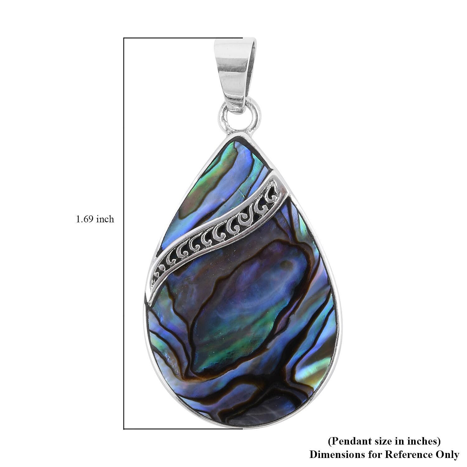 Abalone Shell Pear Pendant without Chain in Sterling Silver