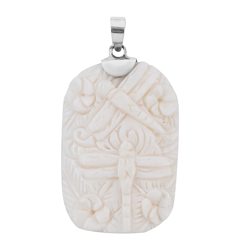 Carved Bone Dragonfly Pendant in Sterling Silver
